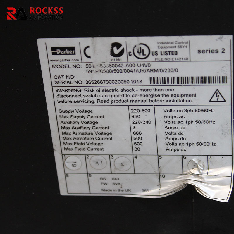 Parker 591P/0500/500/0041/UK/ARM/0/230/0 DC Governor 591P-53350042-A00-U4A0 500A