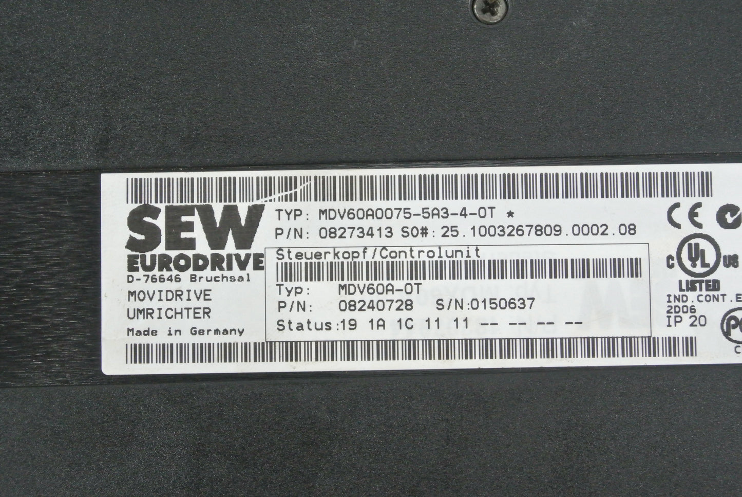SEW MDV60A0075-5A3-4-0T Inverter Drive