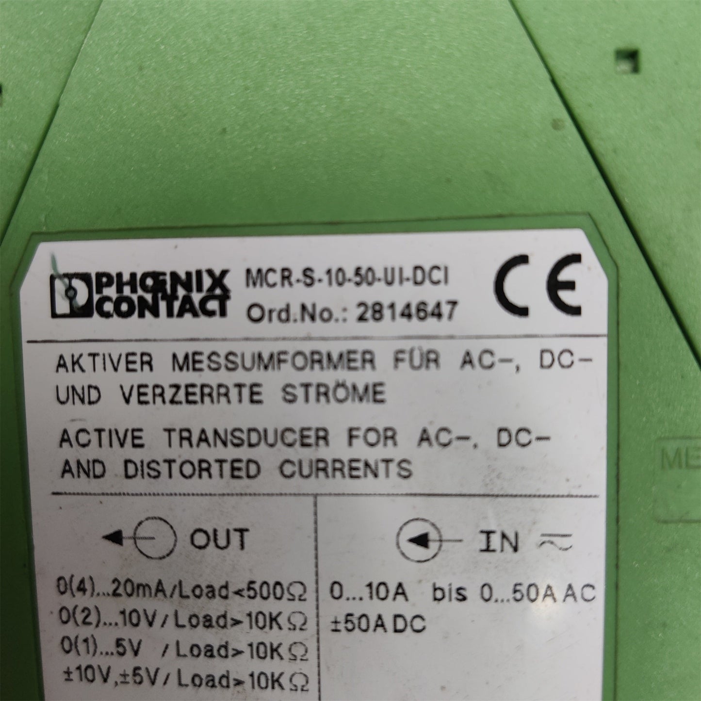 PHOENIX CONTACT MCR-S-10-50-UI-DCI Current Transmitter