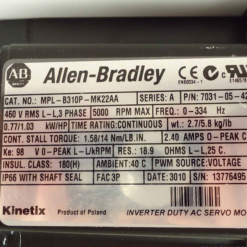 Allen Bradley MPL-B310P-MK22AA 7031-05-4201 motor