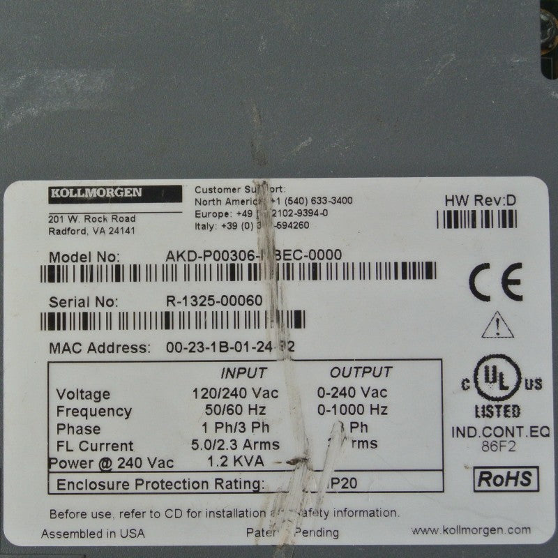 Kollmorgen AKD-P00306-NBEC-0000 Servo Drive