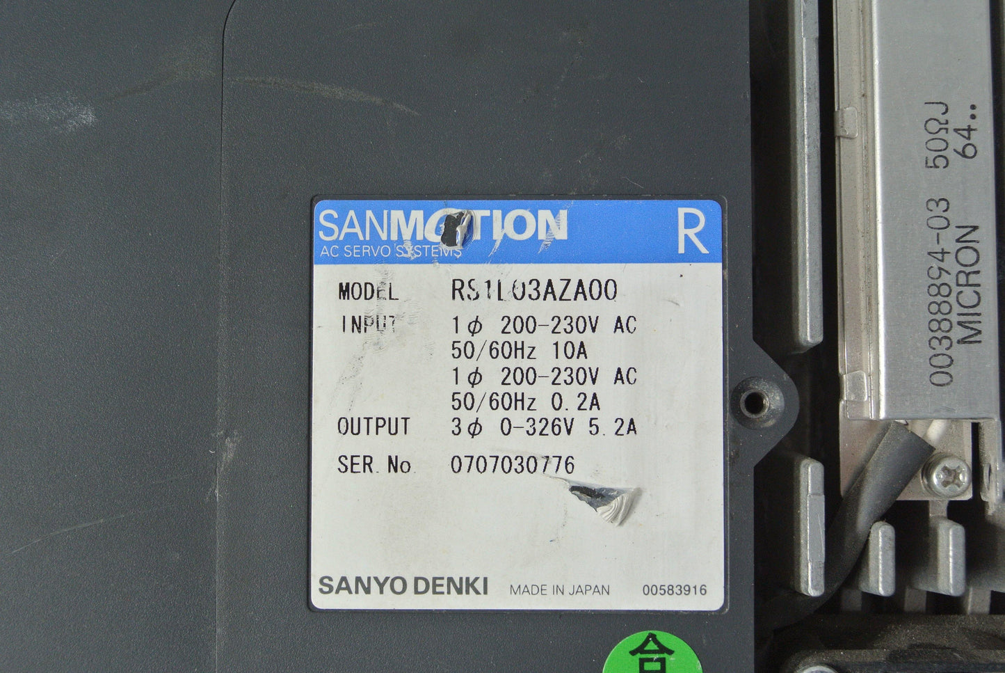 SANYO Denki RS1L03AZA00 AC Servo Drive Input 200-230V - Pulingma Automation
