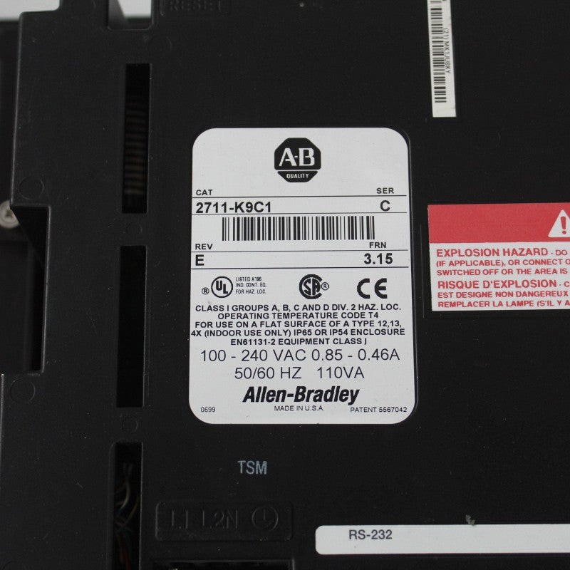 Allen Bradley 2711-K9C1 PanelView 900 Touch Panel Ser C