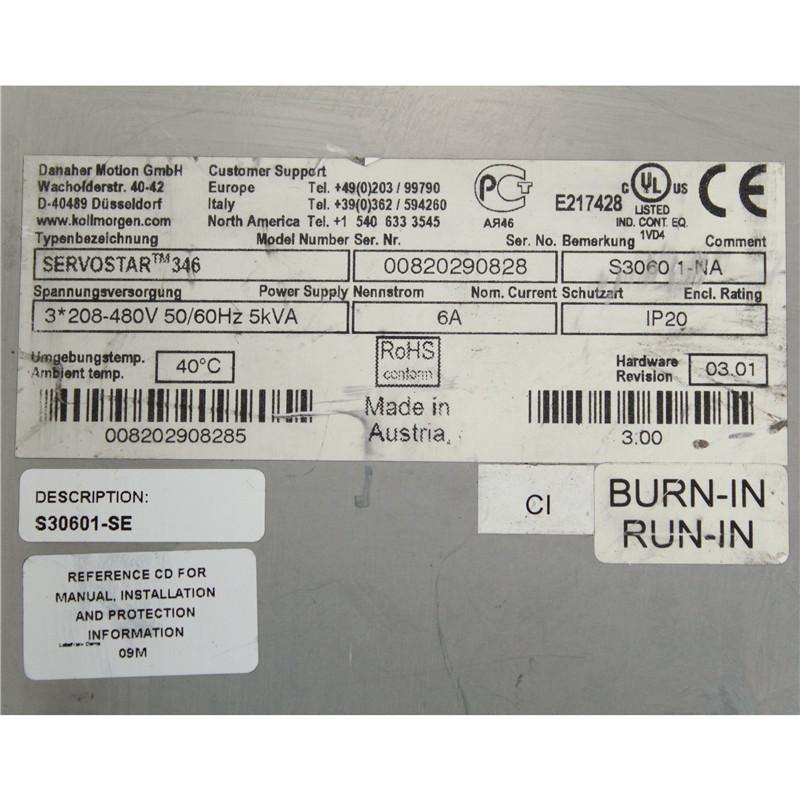 Used Kollmorgen SERVOSTAR TM 346 S30601-NA Servo Driver - Pulingma Automation