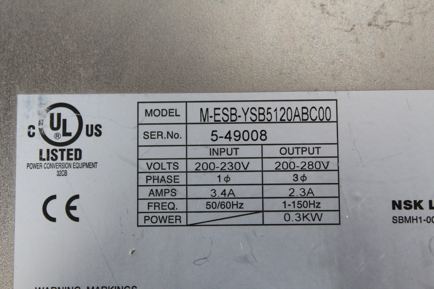 NSK ESB-YSB5120ABC00-01 Servo Drive Input 200-230V - Pulingma Automation