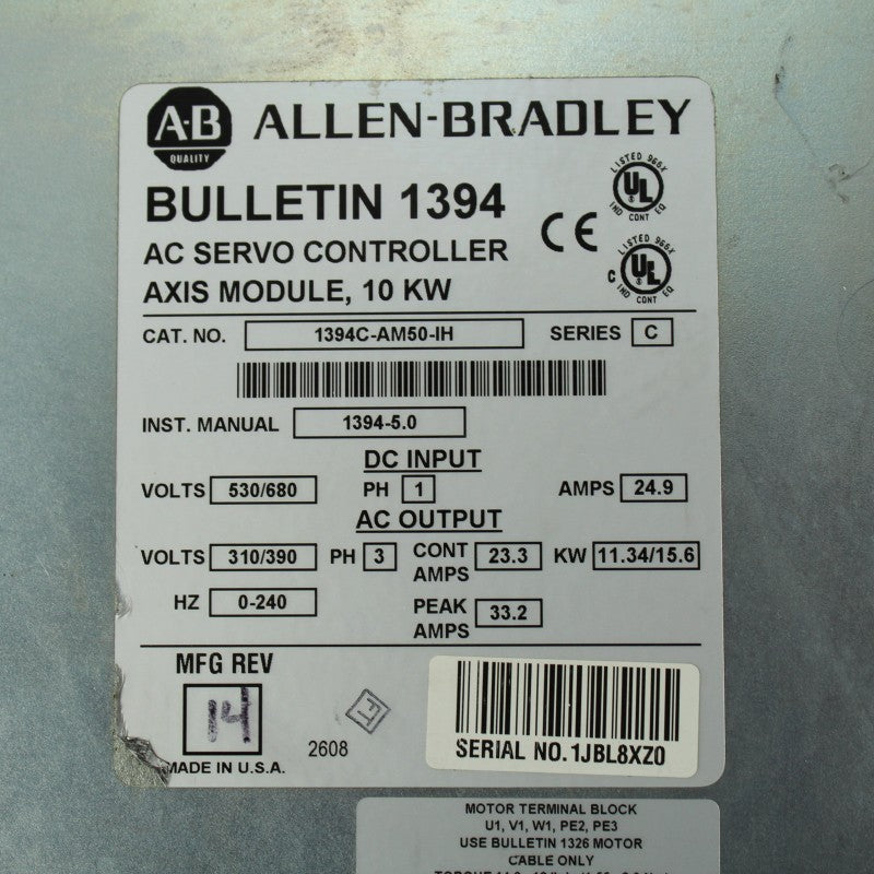 Allen Bradley 1394C-AM50-IH AC Servo Controller Axis Module Series C