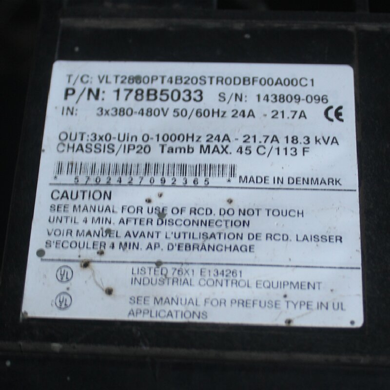 Danfoss VLT2880PT4B20STR0DBF00A00C1 Inverter 178B5033
