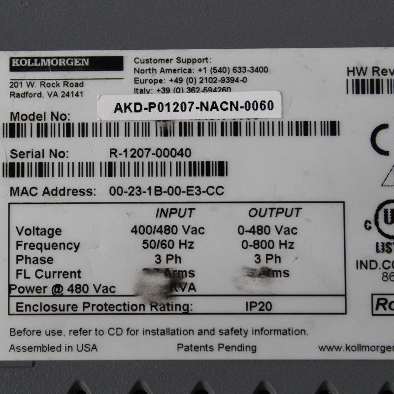 Kollmorgen AKD-P01207-NACN-0060 Servo Driver