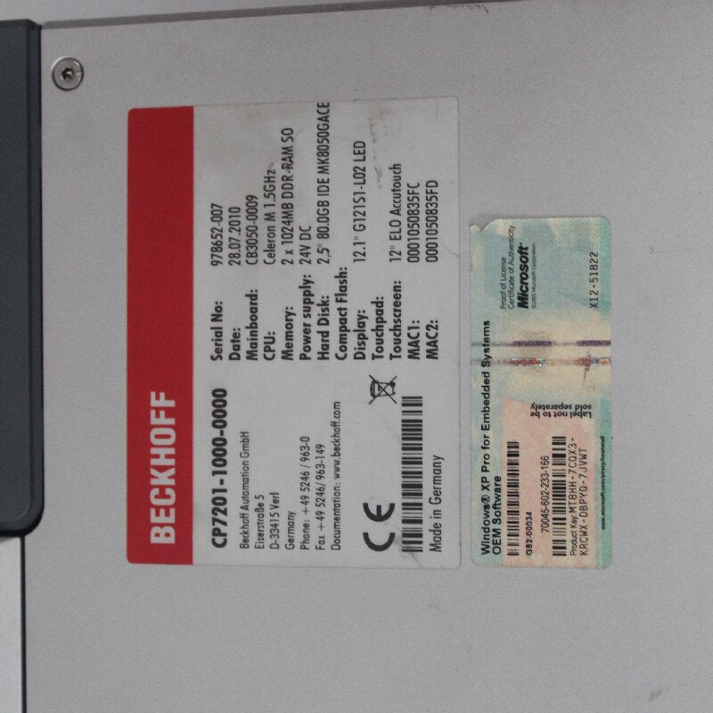 Beckhoff CP7201-1000-0000 Display Screen Green Box