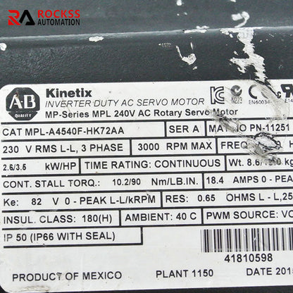 Allen Bradley MPL-A4540F-HK72AA motor