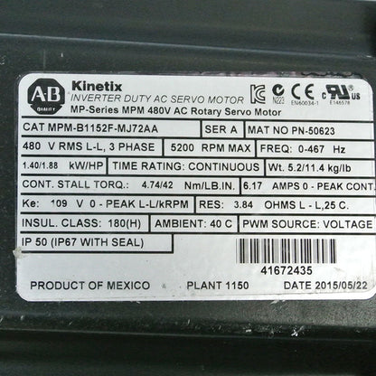 Allen Bradley MPM-B1152F-MJ72AA motor