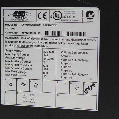 Eurotherm 591P/0165/500/0011/UK/AN/0/0/0 DC Governor 591P-53316520-P00-U4A0