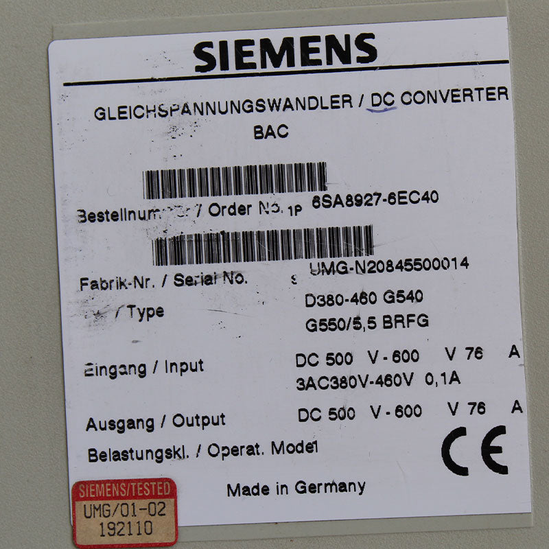 SIEMENS 6SA8927-6EC40 DC Converter