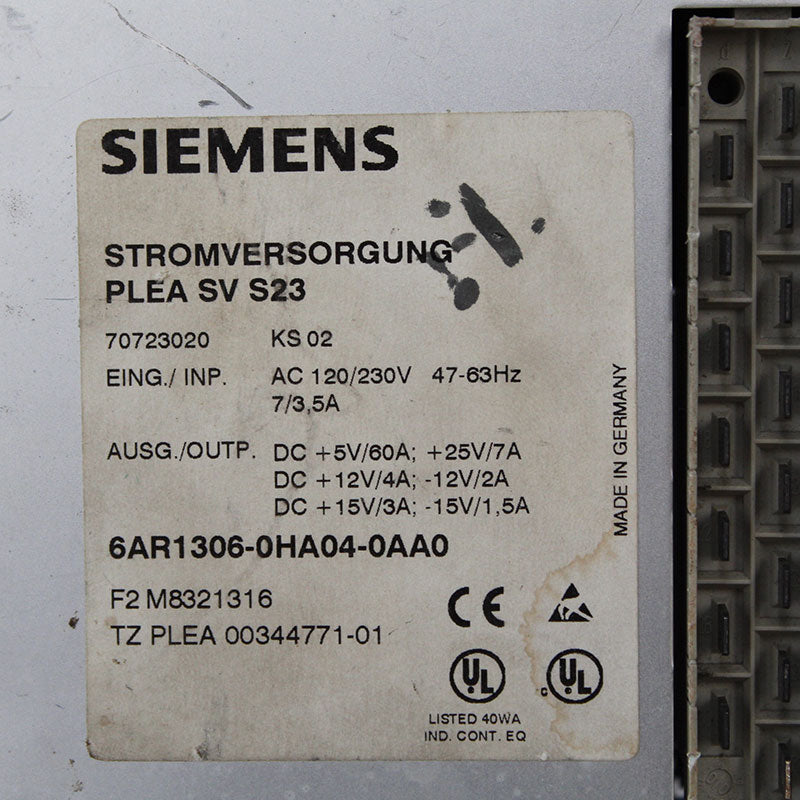 SIEMENS 6AR1306-0HA04-0AA0 PLEA SV S23 Power Supply Unit