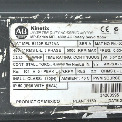 Allen Bradley MPL-B430P-SJ72AA servo motor