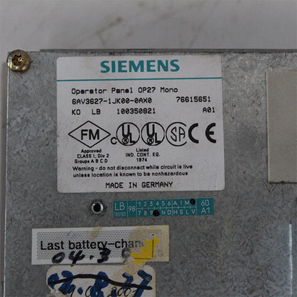 SIEMENS 6AV3627-1JK00-0AX0 SIMATIC OP27 Operator Panel