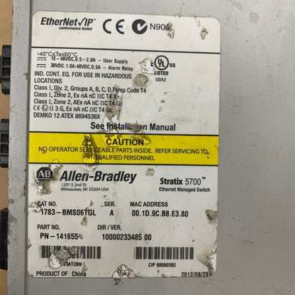 ALLEN BRADLEY 1783-BMS06TGL STRATIX 5700 ETHERNET MANAGED SWITCH