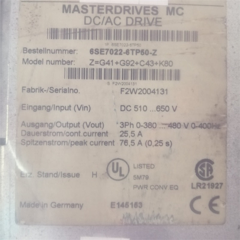 SIEMENS 6SE7022-6TP50-Z Driver