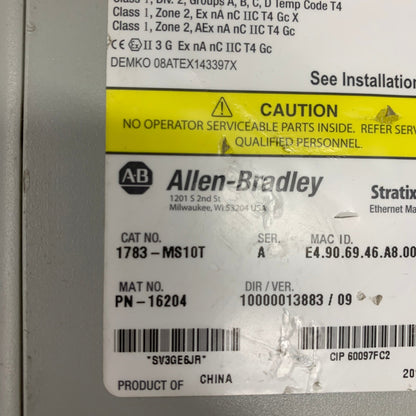 ALLEN BRADLEY 1783-MS10T STRATIX 8000 ETHERNET MANAGED SWITCH