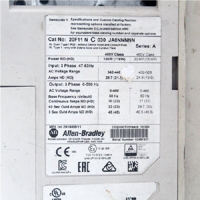 Allen Bradley 20F11NC030JA0NNNNN PowerFlex Air Cooled 753 AC Drive