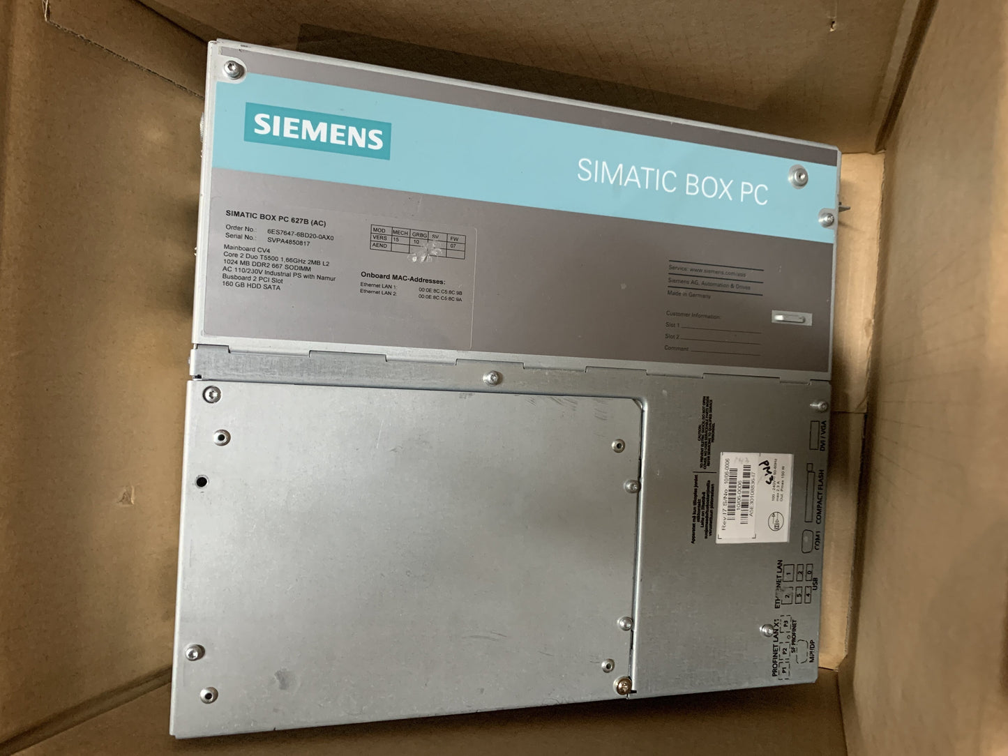 Siemens 6ES7647-6BD20-0AX0 SIMATIC BOX PC 627B