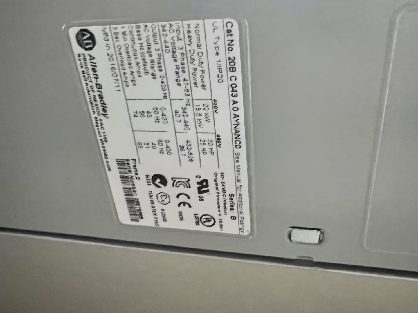 Allen Bradley 20BC043A0AYNANC0 PowerFlex 700 AC Drive