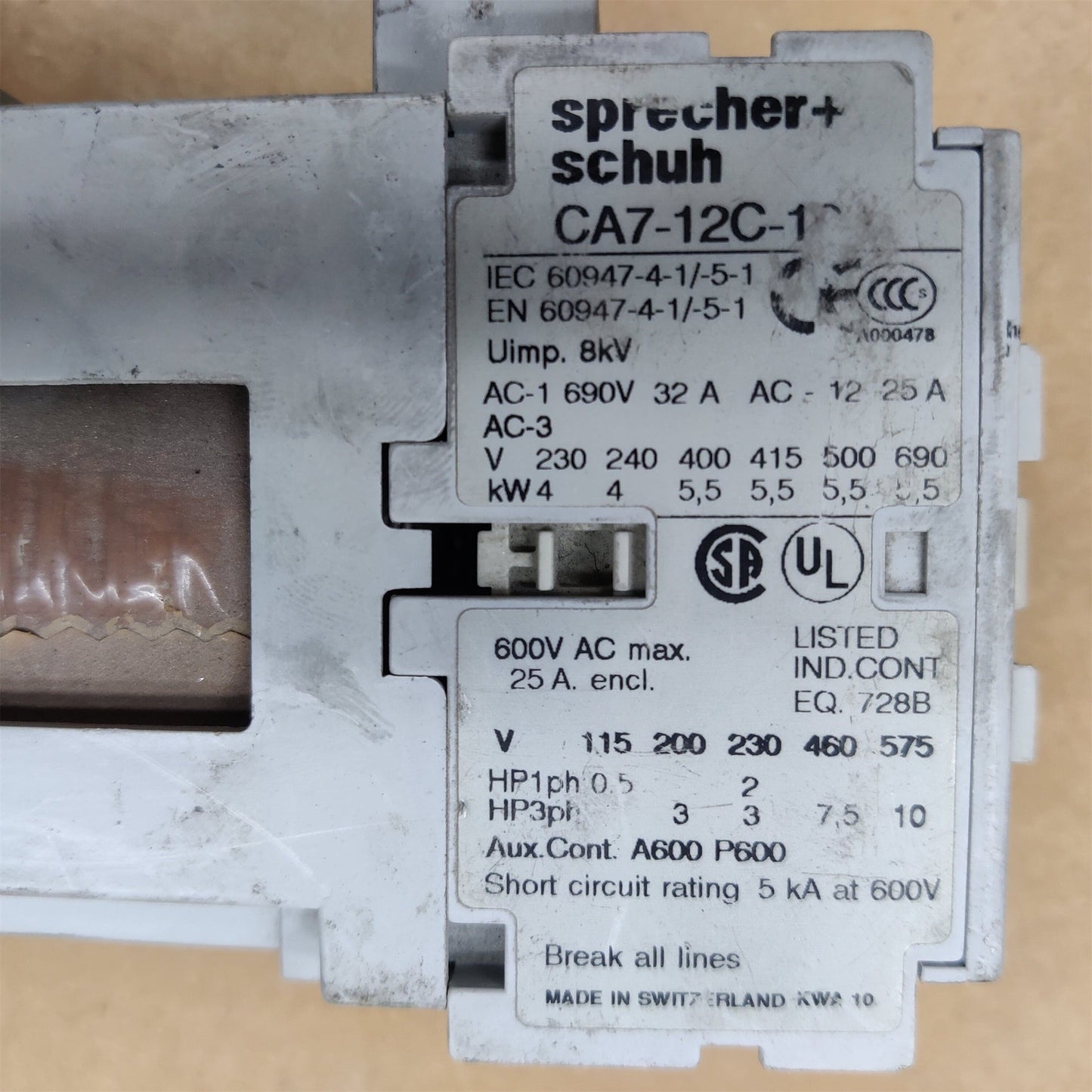 CA7-12C-10 SPRECHER + SCHUH CONTACTOR