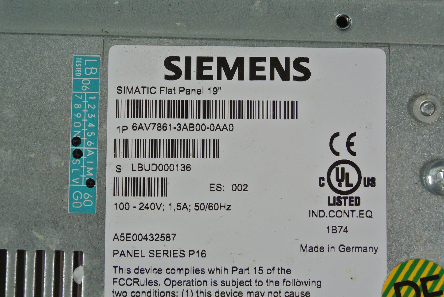 SIEMENS 6AV7861-3AB00-0AA0 Touch Screen