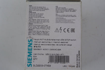 SIEMENS 3LD2203-0TK53 DISCONNECT SWITCH