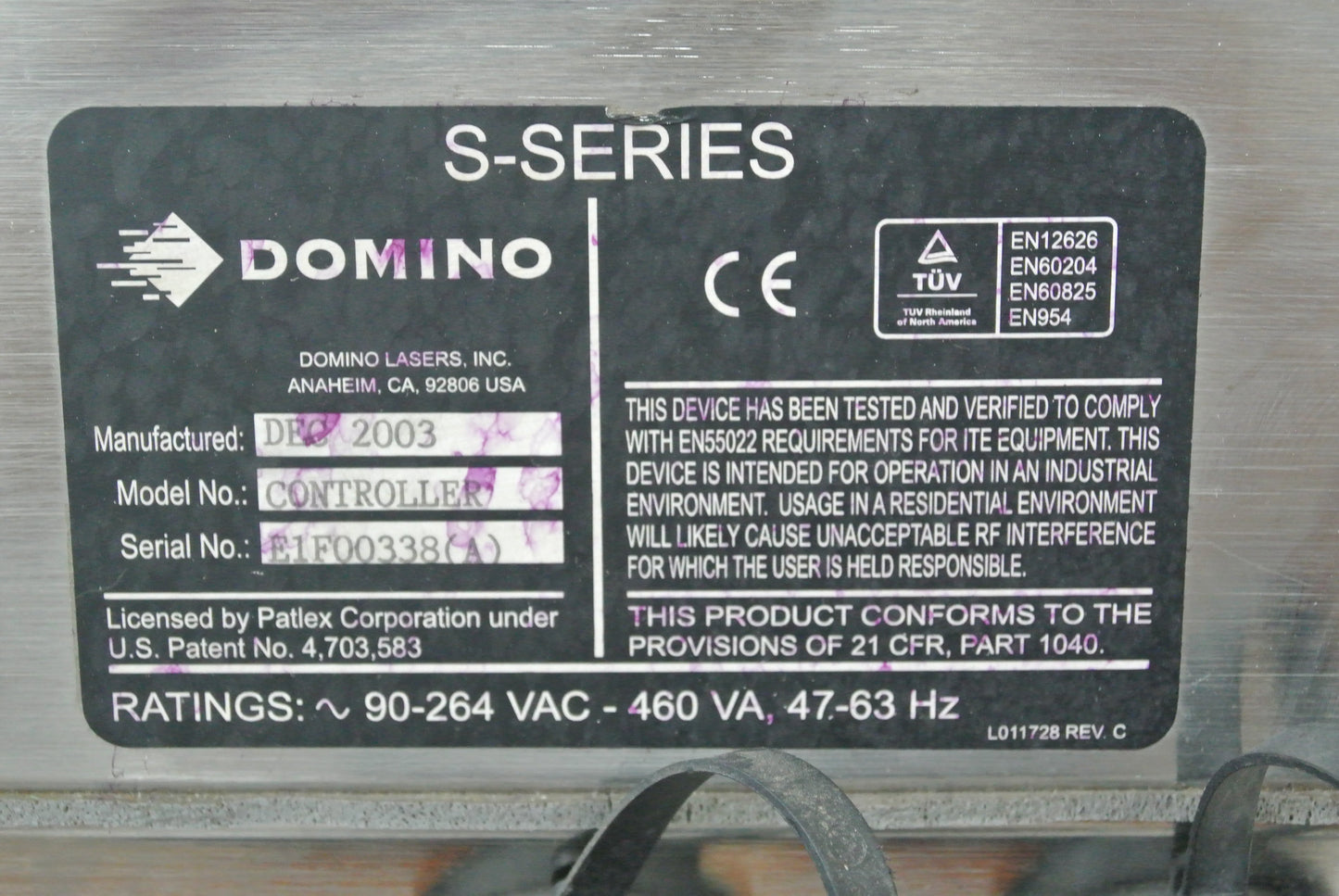 DOMINO CONTROLLER DEC 2003 Laser marking machine