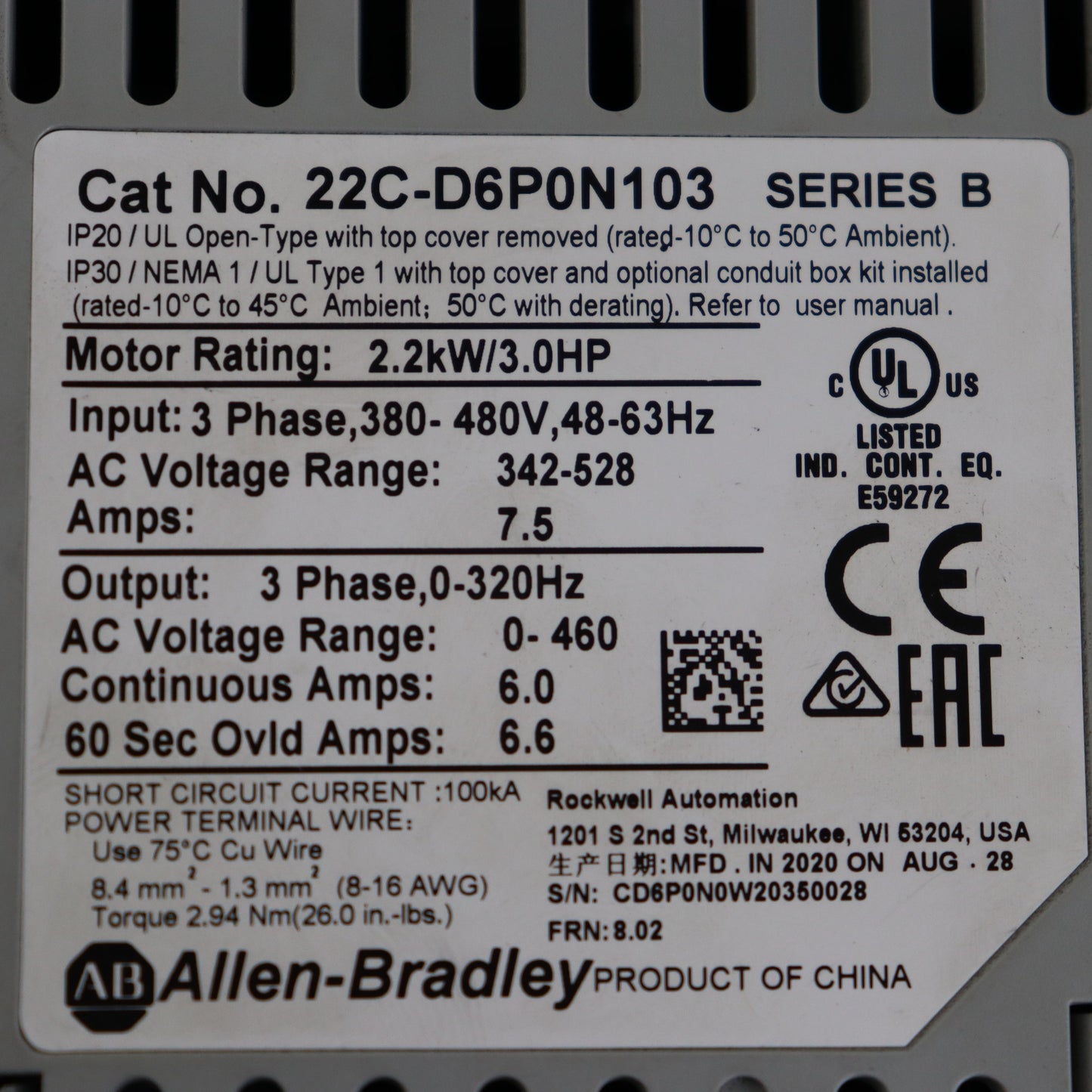 Allen-Bradley 22C-D6P0N103 AC Drive