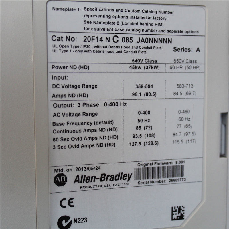 Allen-Bradley 20F14NC085JA0NNNNN PowerFlex753 AC drive