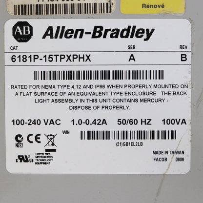 Allen-Bradley 6181P-15TPXPHX Touch Screen