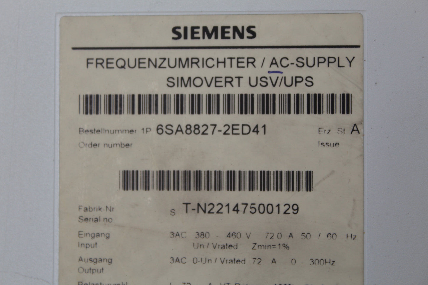 Siemens 6SA8827-2ED41 Inverter AC-Supply Simovert - Pulingma Automation