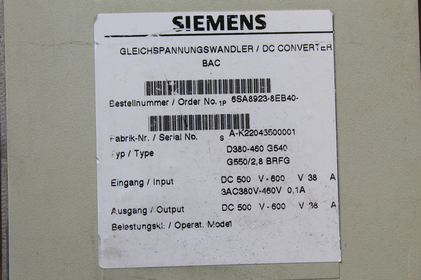 Siemens 6SA8923-8EB40 DC Voltage Converter - Pulingma Automation