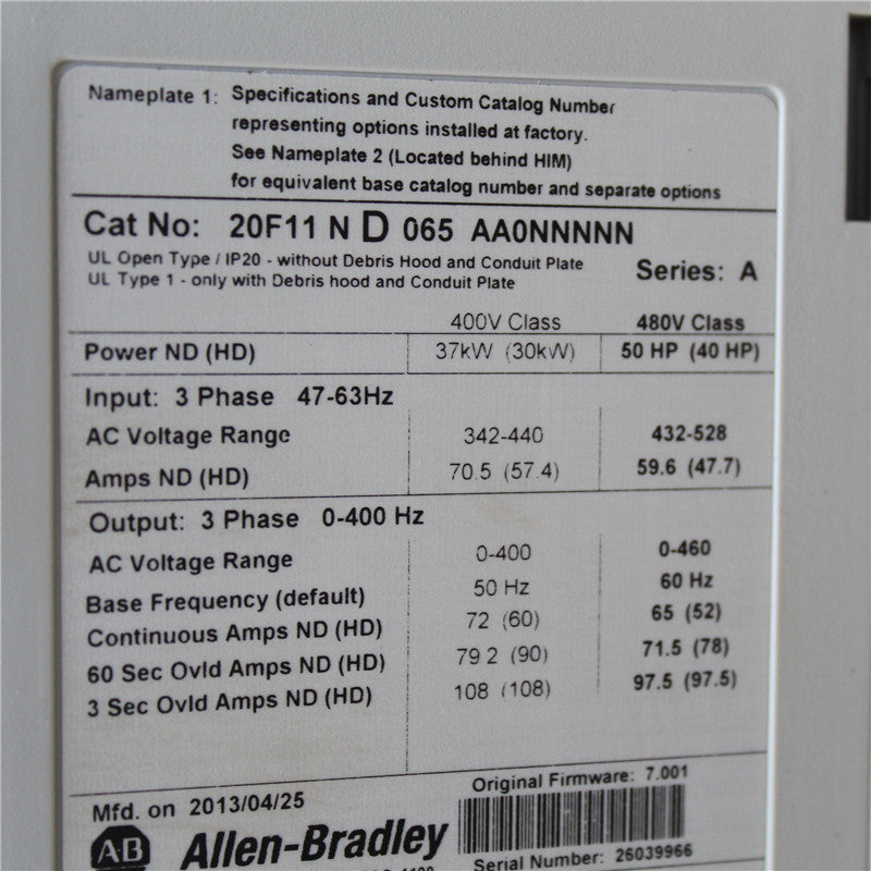 Allen-Bradley 20F11ND065AA0NNNNN adjustable frequency drive