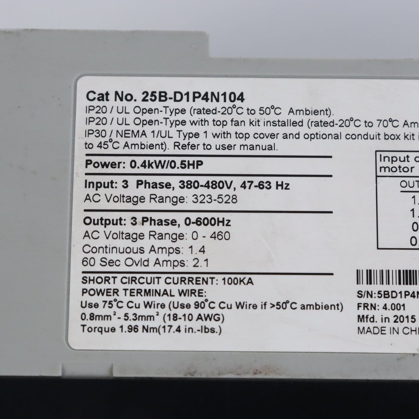 Allen Bradley 25B-D1P4N104 AC Drive