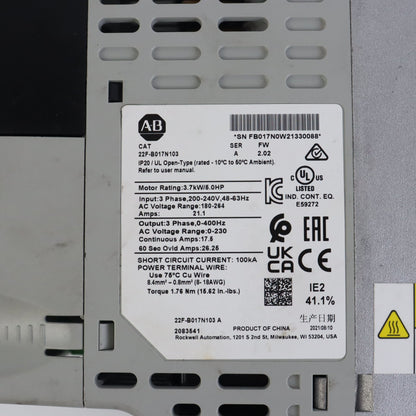 Allen Bradley 22F-B017N103 PowerFlex 4M- 3.7 kW (5 HP) AC Drive