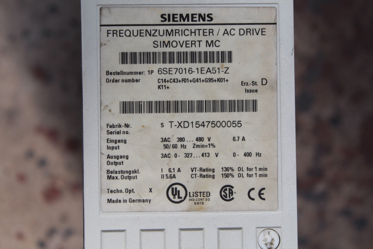 Siemens 6SE7016-1EA51-Z Frequency Converter AC Drive - Pulingma Automation