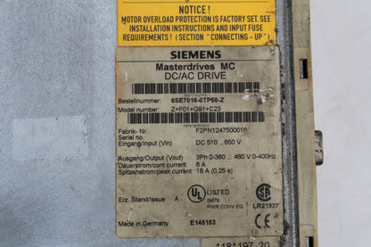 Siemens 6SE7016-0TP50-Z Z=G91+G42+C23+F01 Master Drive - Pulingma Automation