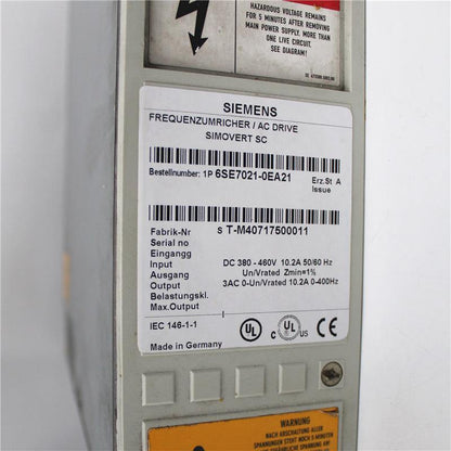 Used Siemens SIMOVERT MASTERDRIVES SIMOVERT VC Converter Unit Compact Unit 4kw 6SE7021-0EA21 6SE7 021-0EA21 - Pulingma Automation