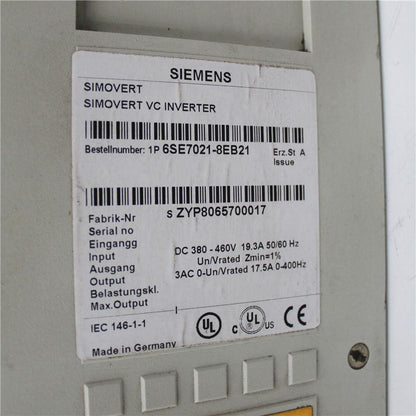 Used Siemens SIMOVERT MASTERDRIVES SIMOVERT VC Converter Unit Compact Unit 6SE7021-8EB21 6SE7 021-8EB21 - Pulingma Automation