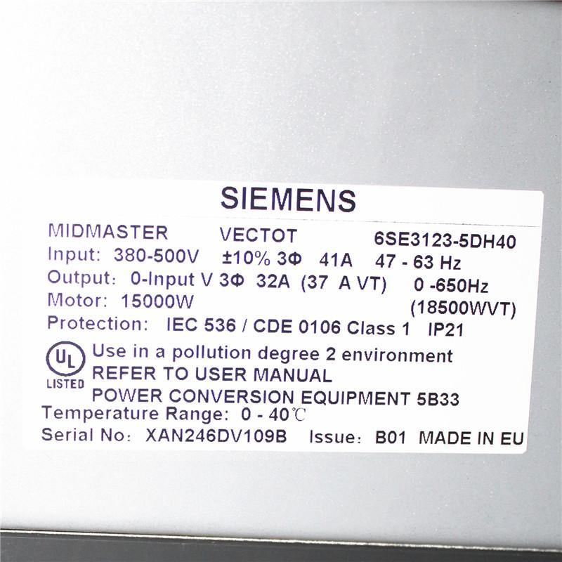 New Original Siemens 3-PH SIMOVERT P MIDI MASTER Unit 18.5kw 6SE3123-5DH40 6SE3 123-5DH40 - Pulingma Automation