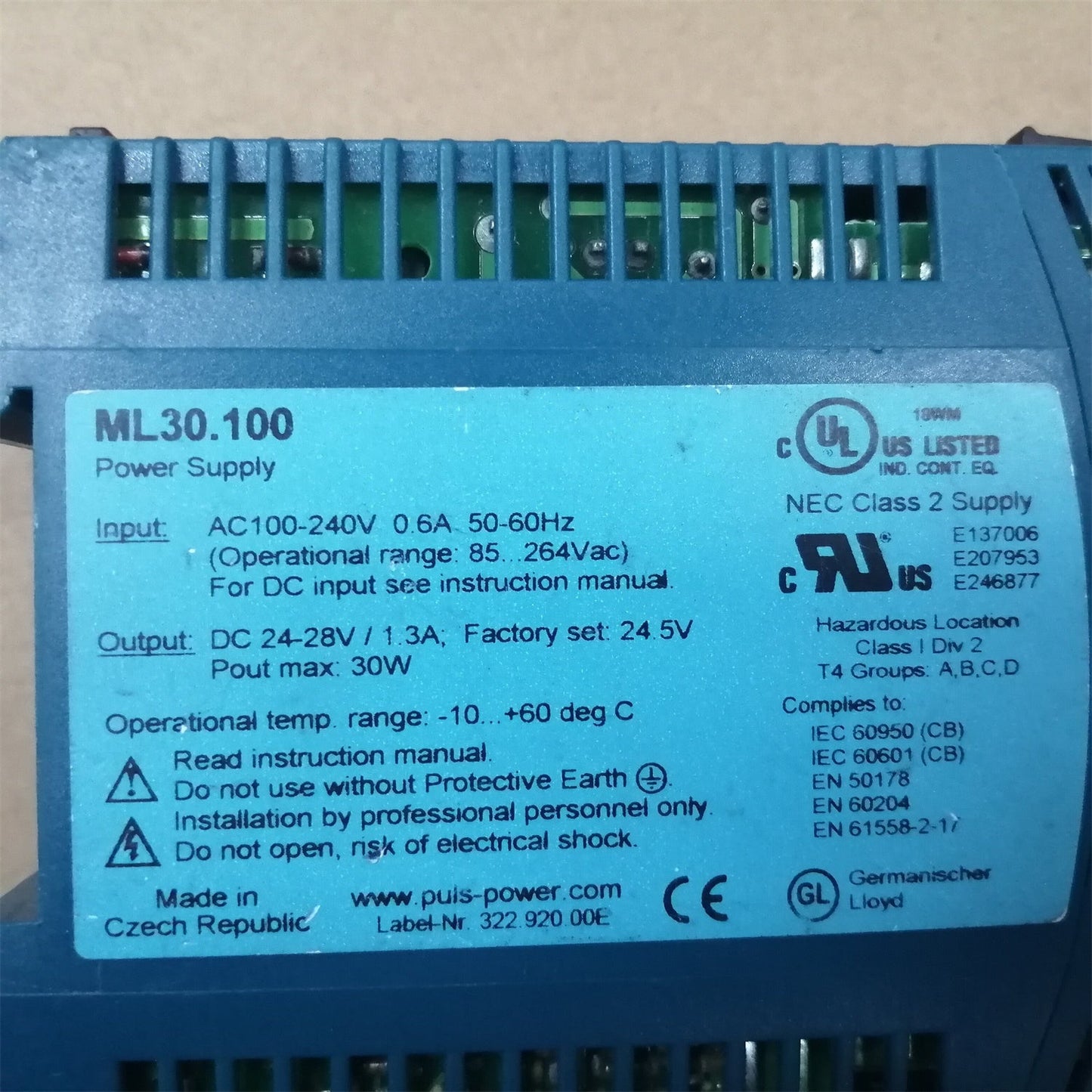 PULS ML30.100 Power Supply 30W 24V 1.3A ML30-100