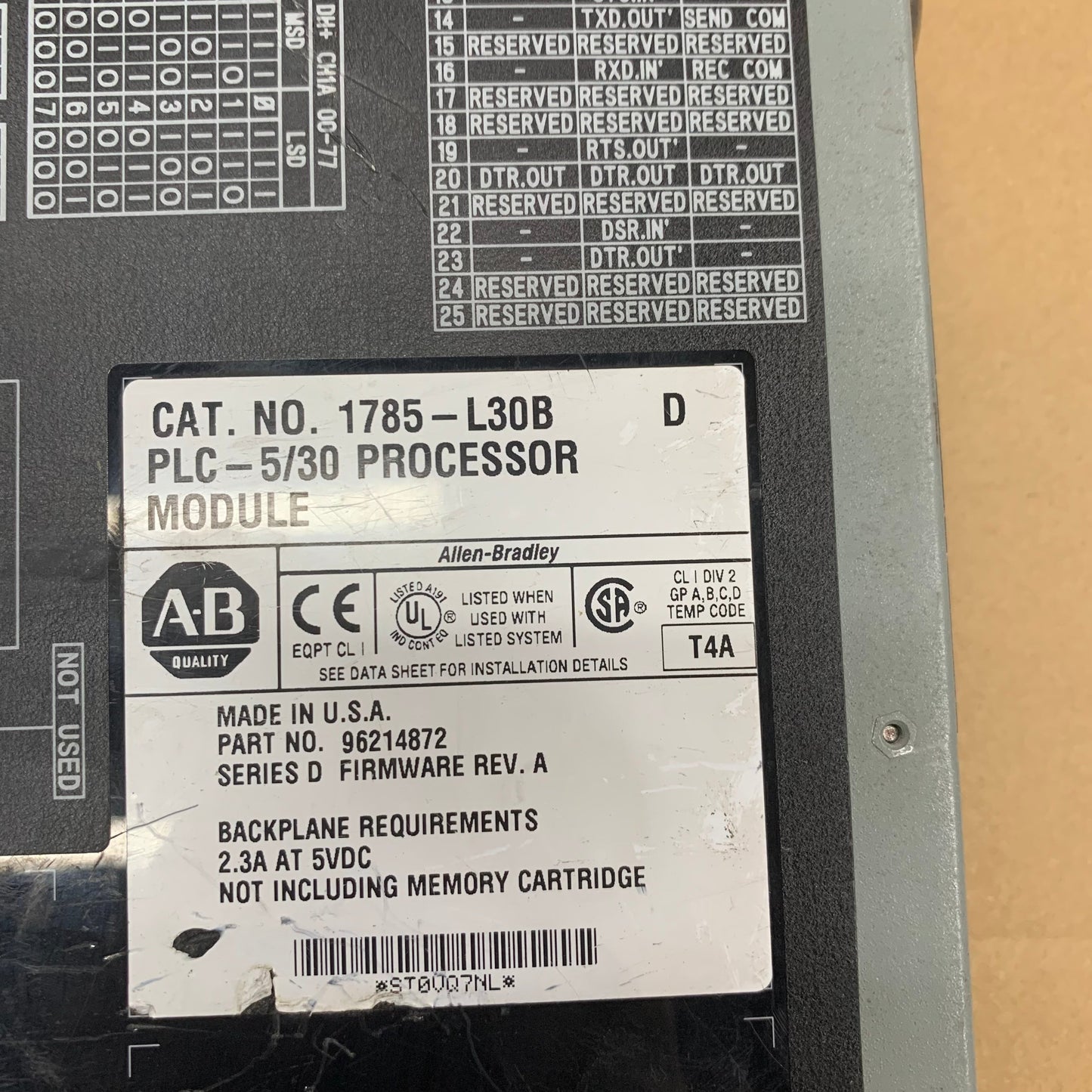 Allen-Bradley Processor Module 1785-L30B Ser D