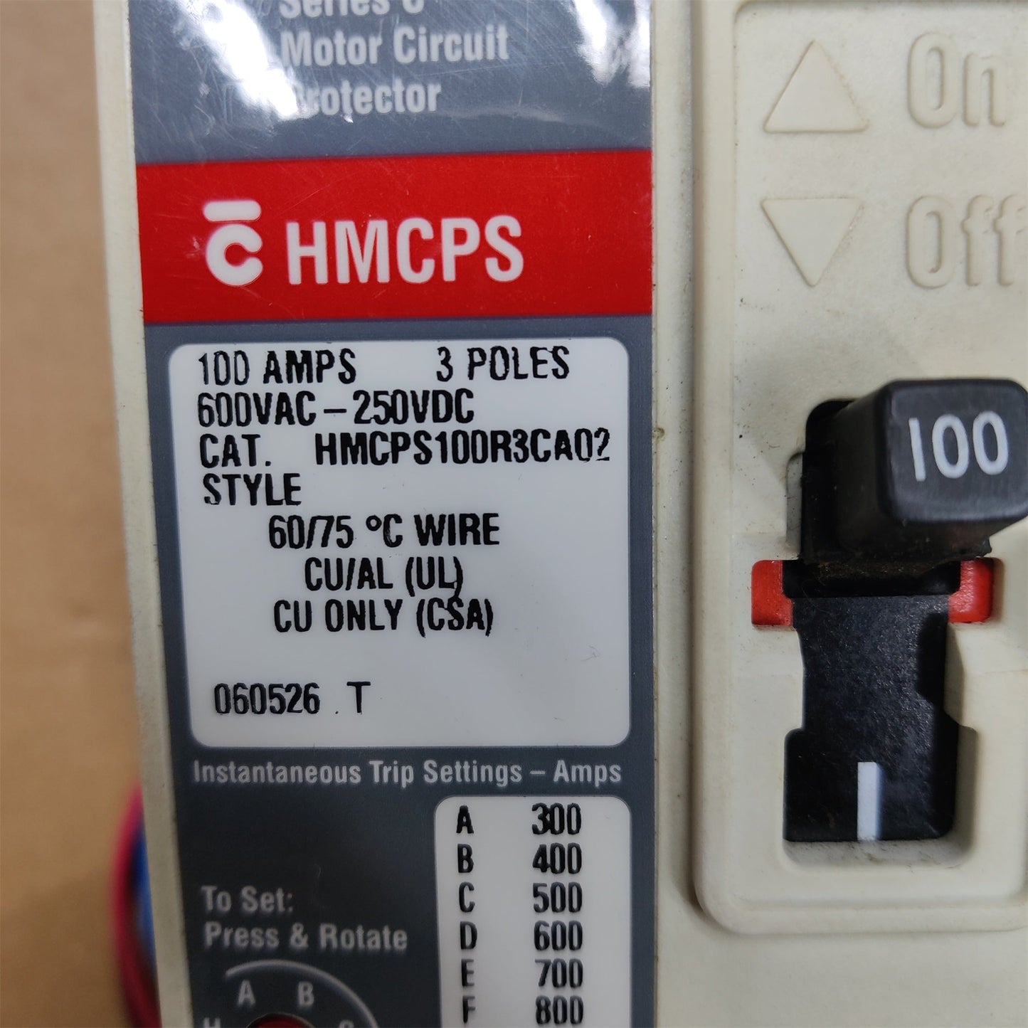 EATON Cutler-Hammer HMCPS100R3CA02 Circuit Breaker