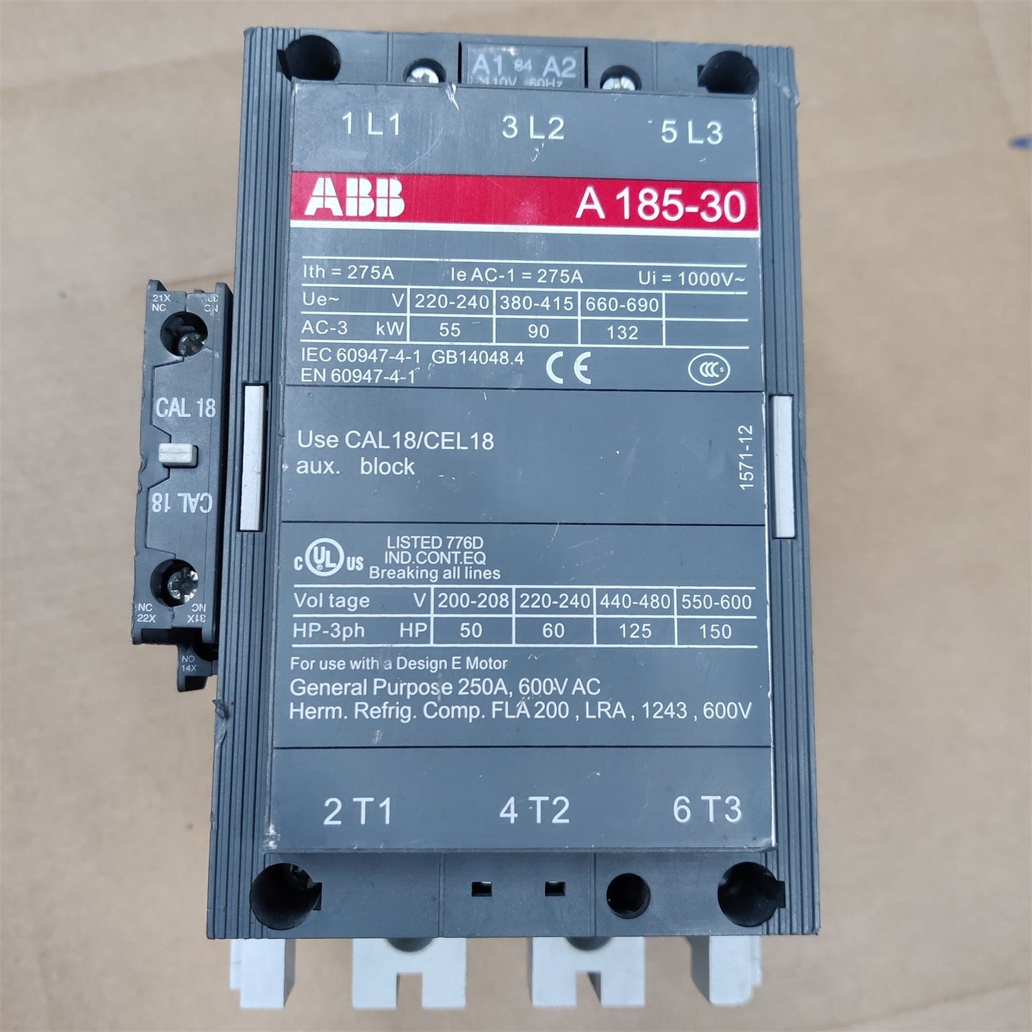 ABB A185-30 A185 Power Protector ATK185 275A 400V 90Kw + CAL18-11 TESTED