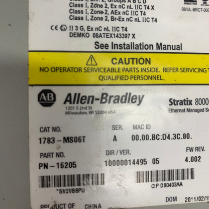 Allen Bradley STRATIX 8000 Ethernet Managed Switch 1783-MS06T