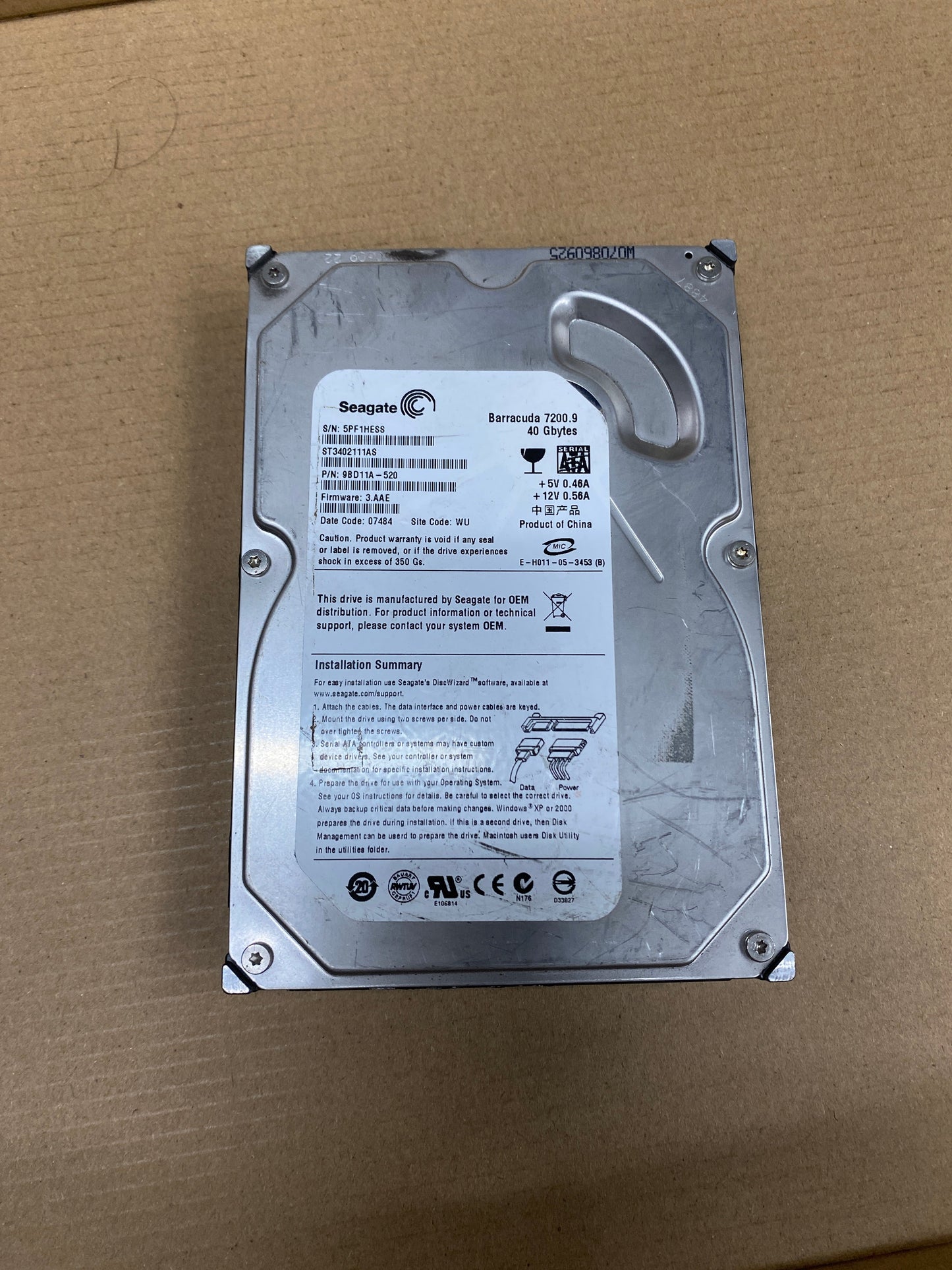 SEAGATE ST3402111AS 40G HDD DISK