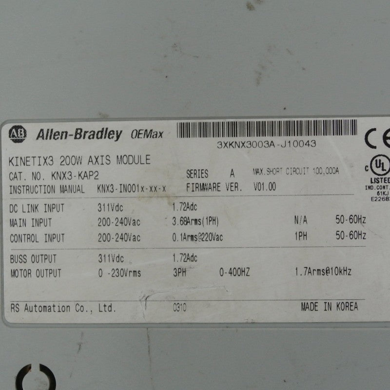 Allen Bradley KNX3-KAP2 Kinetix3 200W Axis Module